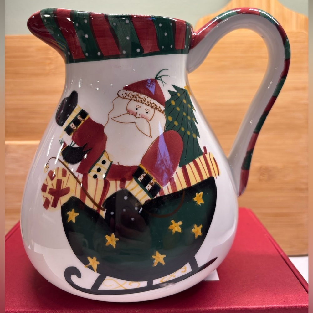 Sakura Debbie Mumm Santa's Spirit Handpainted Ceramic Pitcher Christmas Santa
